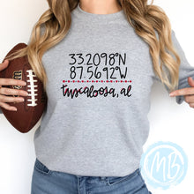 Load image into Gallery viewer, Tuscaloosa Coordinates Sweatshirt | School Spirit | Women&#39;s Sweatshirt | Youth Sweatshirt | Football | Alabama
