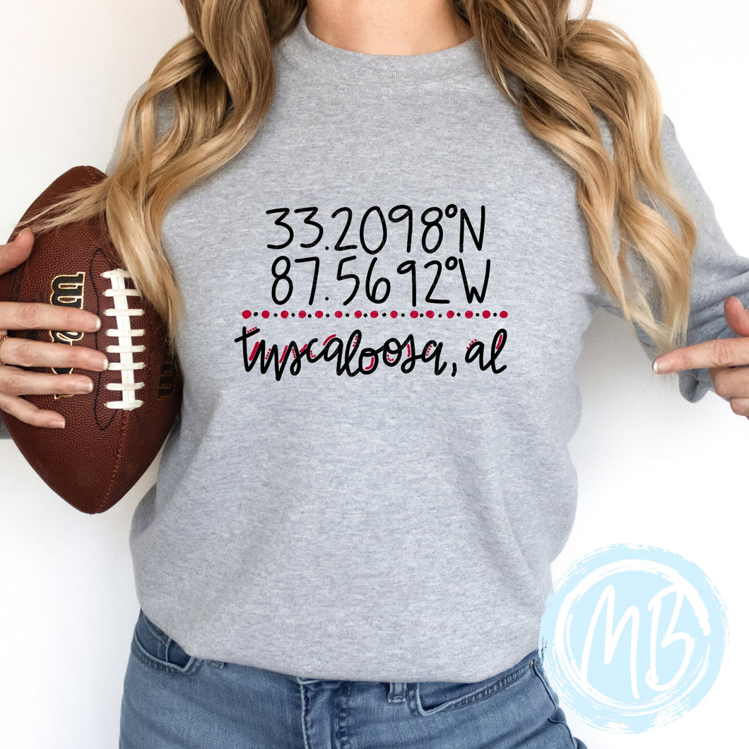 Tuscaloosa Coordinates Sweatshirt | School Spirit | Women's Sweatshirt | Youth Sweatshirt | Football | Alabama