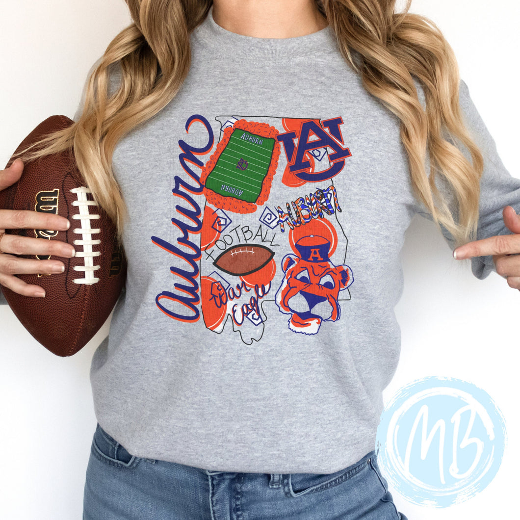 Auburn State Sweatshirt | School Spirit | Women's Sweatshirt | Youth Sweatshirt | Football | Alabama