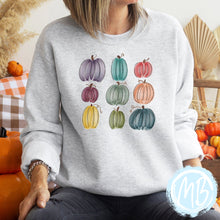 Load image into Gallery viewer, Colorful Pumpkins Sweatshirt | Fall | Women&#39;s Sweatshirt | Pumpkin Spice |
