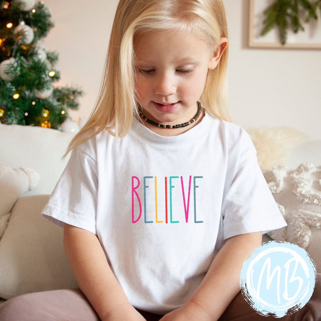 Believe Colorful Tee | Christmas | Baby | Girl | Santa |