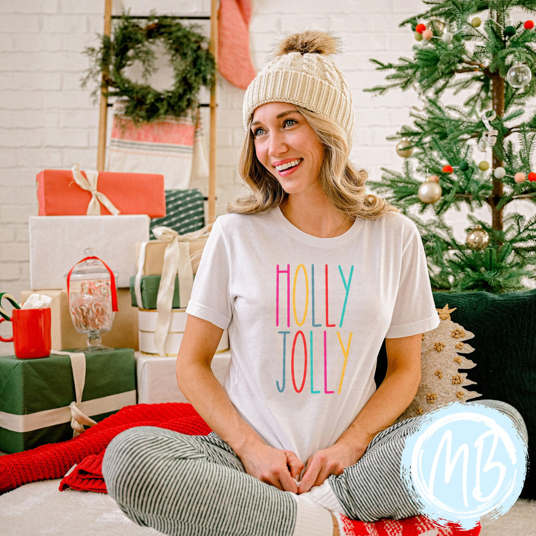 Holly Jolly Colorful Tee | Women | Christmas | Santa | Adult |