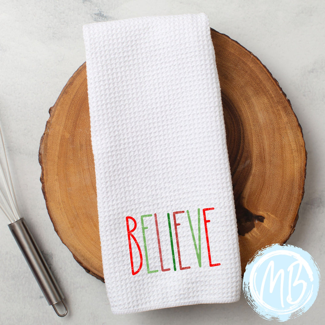 Believe Tea Towel | Christmas Décor | Kitchen Towel | Hand Towel | Santa |