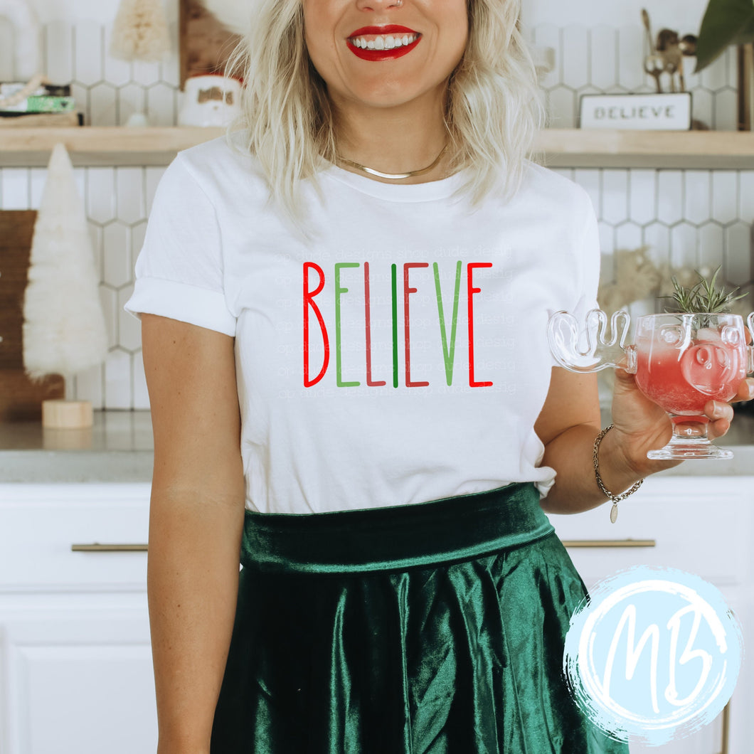 Believe Tee | Women | Christmas | Santa | Adult |