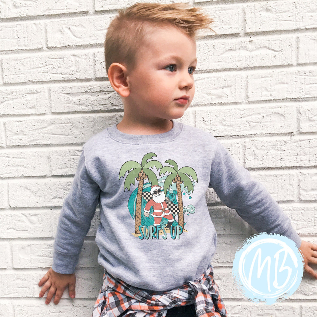 Surfer Santa Sweatshirt | Christmas | Toddler | Baby | Boy | Santa |