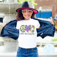 Load image into Gallery viewer, Peace Love Kingcake Tee | Toddler | Baby | Girl | Mardi Gras | Youth | Spring |
