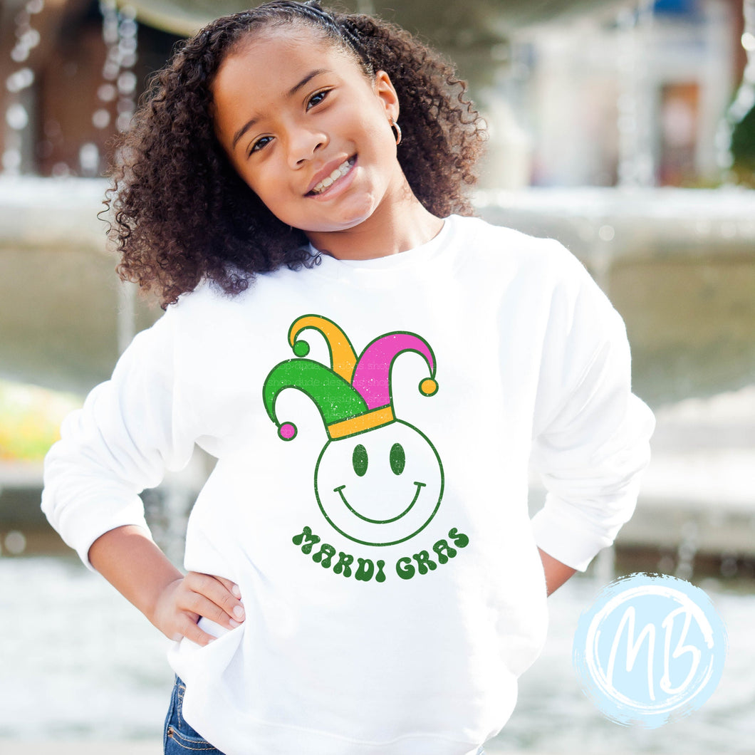 Mardi Smiley Sweatshirt | Spring | Toddler | Baby | Girl | Mardi Gras | Youth |