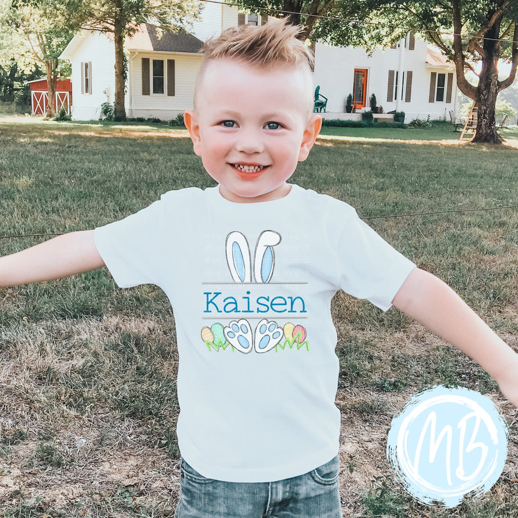 Blue Bunny with name Tee | Spring | Toddler | Baby | Boy | Easter |