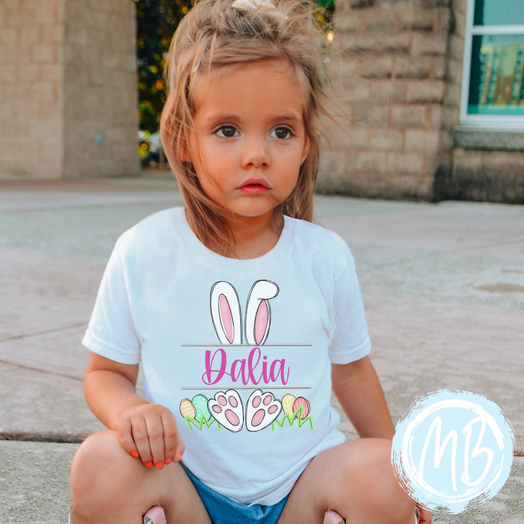 Pink Bunny with name Tee | Toddler | Baby | Girl | Easter | Youth | Spring |
