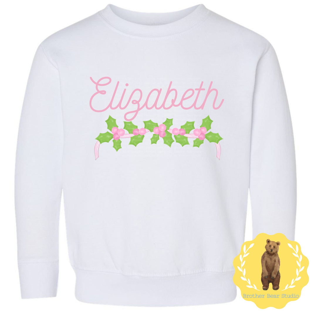 Holly Berry Ribbon Sweatshirt | Girls | Sweatshirt | Holiday | Christmas |