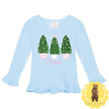 Load image into Gallery viewer, Christmas Tree Trio Ruffle Tee Shirt | Girls | Short Sleeve | Holiday | Long Sleeve |

