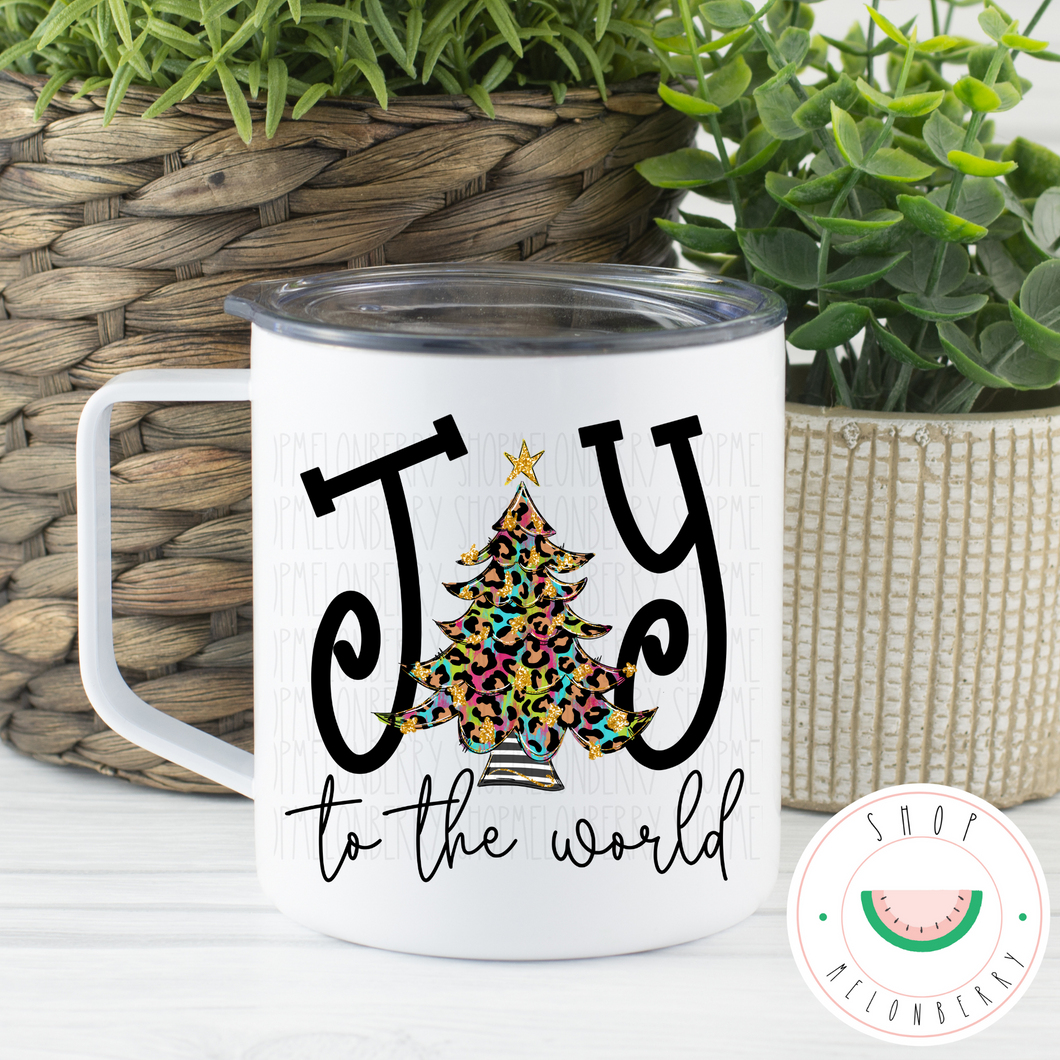 Joy To The World Leopard Tree Can Cooler, Tumbler or Travel Mug