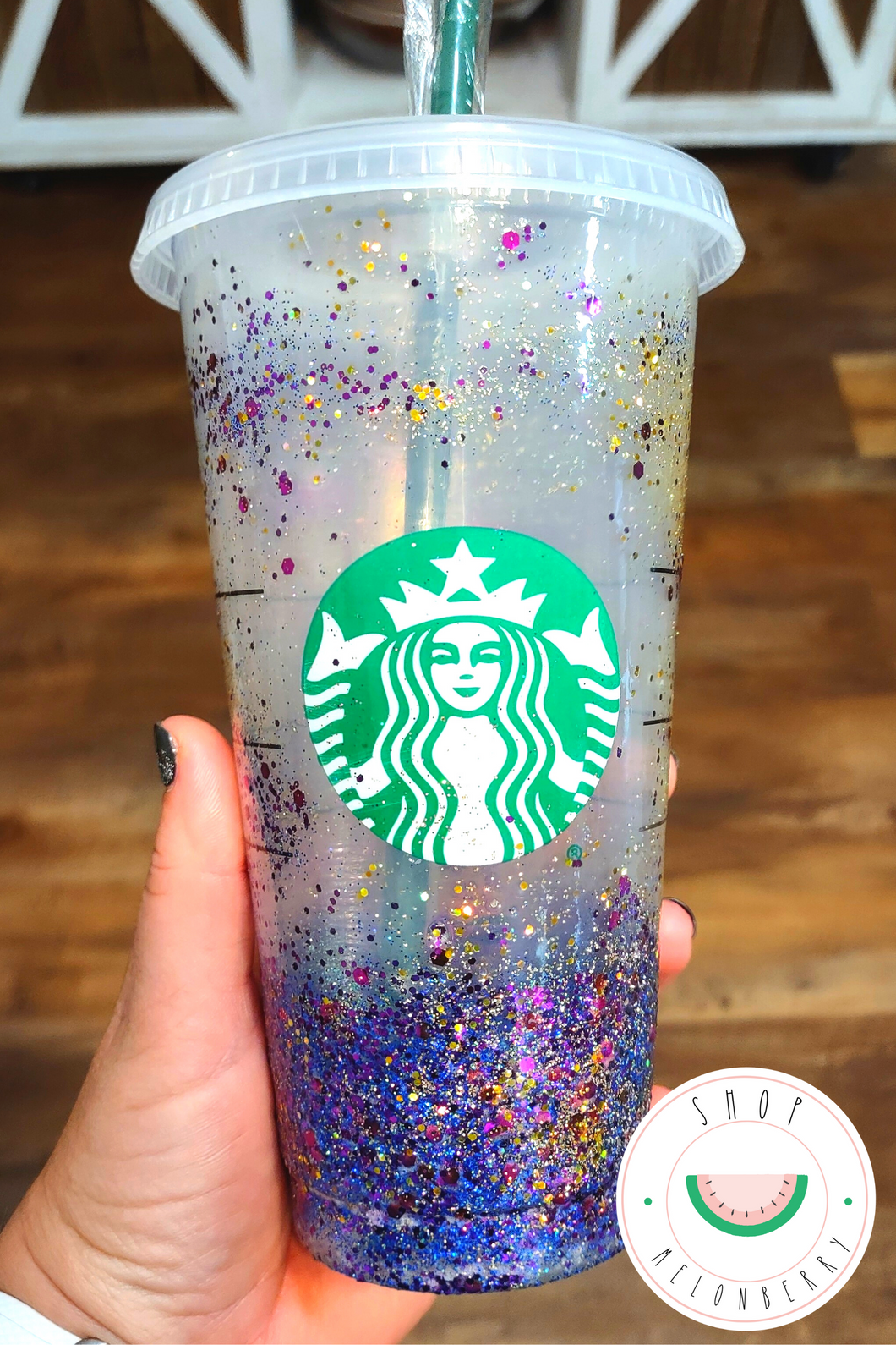 Purple & Gold Glitter Reusable Starbuck Cold Cup