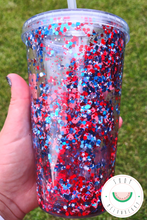 Load image into Gallery viewer, Red, Blue &amp; Silver with Flags Snow Globe Tumbler

